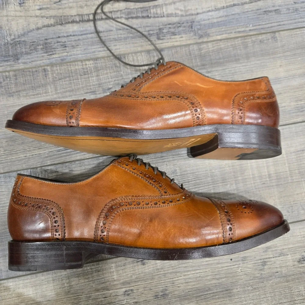 Cole Haan Men Kneeland Brogue Cap Toe Oxford British Tan Wingtip Shoes 9